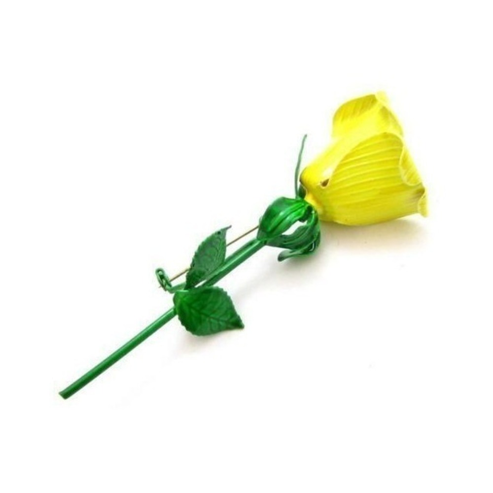 Fabulous Large 4" Vintage 1950s Yellow Green Enamel Flower ROSE Pin Brooch
